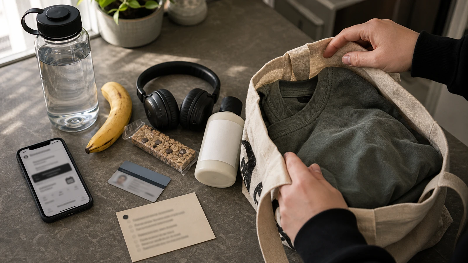 First tattoo appointment prep items with water, snack, headphones, appointment confirmation, and comfortable clothing