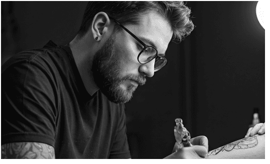 Professional tattoo artist focused on their craft instead of chasing bookings