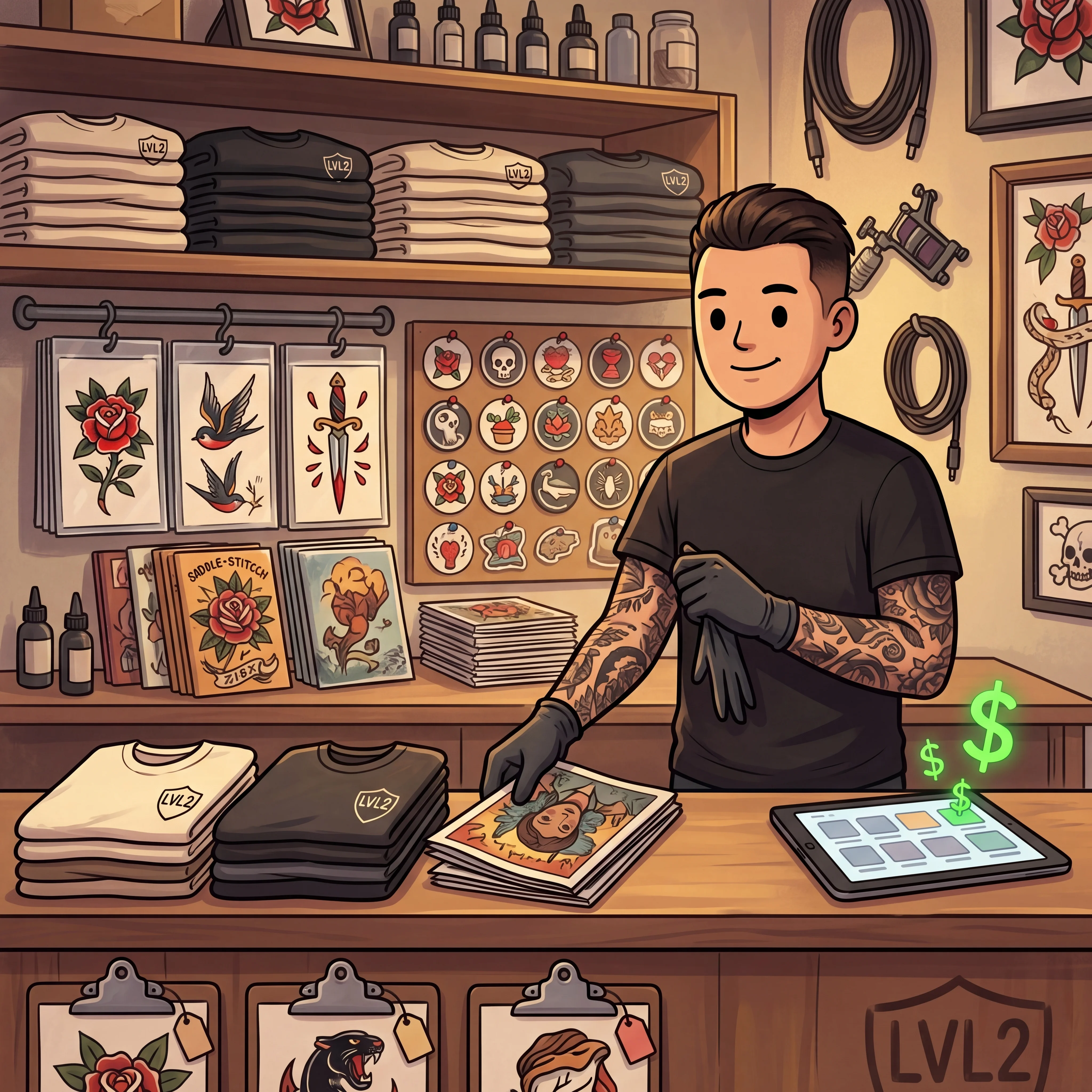 LVL2 artist storefront for prints, merch, and one-of-one items.
